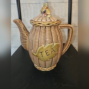 Tilso Rustic Wicker-Style Ceramic Tea Pot